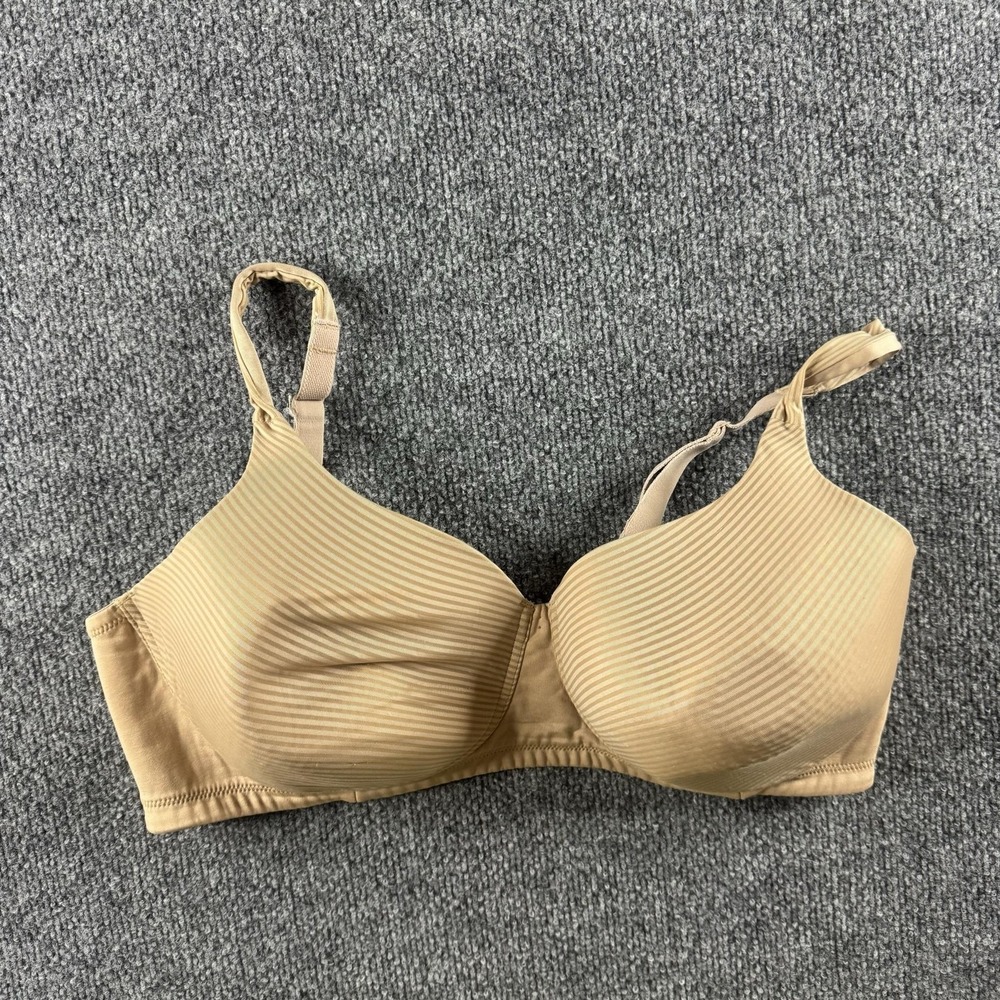 Vanity Fair T-Shirt Bra Womens 40DD Beige Wireless Striped Seamless Molded Tee